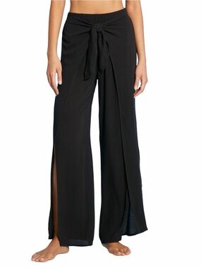 Kona Sol Black Tie-Front Wide Leg Swim Coverup Pants